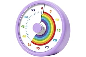 Honseadek Minuteur visuel pour enfants Horloge d'apprentissage 60 minutes Minuteur de compte à rebours avec design cercle arc-en-ciel 3 réglages de volume pour gestion du temps en classe, bureau