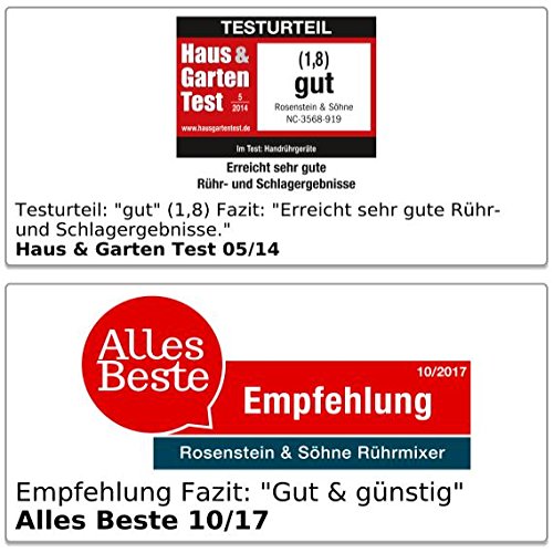 Rosenstein & Söhne Elektrischer Handrührer, 300 Watt, 5 Geschwindigkeiten, Turbo, 4 Haken - 5