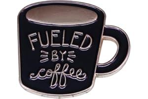 QUREZA Coffee Cup Brooches Fueled By Coffee Enamel Lapel Pin Cartoon Words Enamel Badge Bag Clothes Brooch Pin Jewelry Decor Gift for Men Women