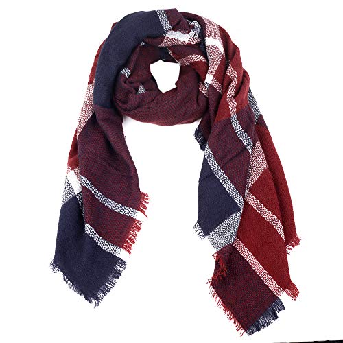 Mindbreaker Les femmes plaid couverture écharpe wrap châle foulards carrés chaud tartan magnifique châle (Red Brown)