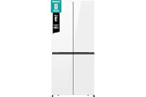 Hisense RQ5P470SETE, Frigorifero Americano Quattro Porte, Classe E, Finitura bianca in vetro, Total No Frost, WiFi, Metal cooling, Zona convertibile, Dispenser Acqua, Motore Inverter