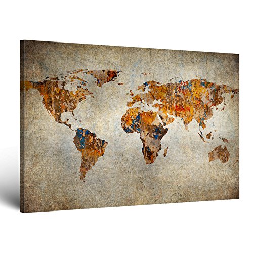 !!! SENSATIONSPREIS !!! ge-Bildet® Bild auf Leinwand MIT SOMMER RABATT fast kostenlos „Weltkarte Retro“ Weltkarte Leinwand – 30×20 cm einteilig – direkt vom Hersteller aus Deutschland – Made in Germany 2201 F - 2