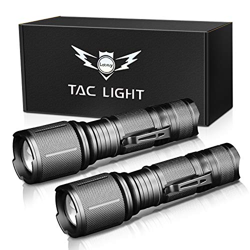 LETMY LED Tactical Flashlight, Brightest 2000 Lumen XML T6 LED Flashlights with 5 Modes, Zoomable, and Water Resistant for Camping Biking Hiking Home Emergency, 2 Pack
