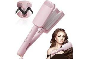 Vmxlso French Wave Curling Iron, 32mm Mermaid Hair Waver, Wave Hair Styler with 4 Gears Temperature, Fast Heating Wave Curler, Hair Wavers for Long Short Hair Pink