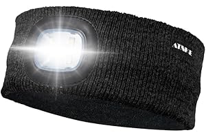 ATNKE LED Lighted Headband, USB Rechargeable Running Hat Ultra Bright 4 LED Waterproof Light Lamp Headlamp High Stretch Moisture Wicking Multi-Color