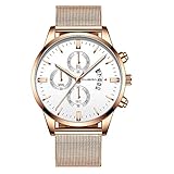 TianWlio Uhren Herren Mode Sport Edelstahlgehäuse Leder Band Quarz Analog Armbanduhr