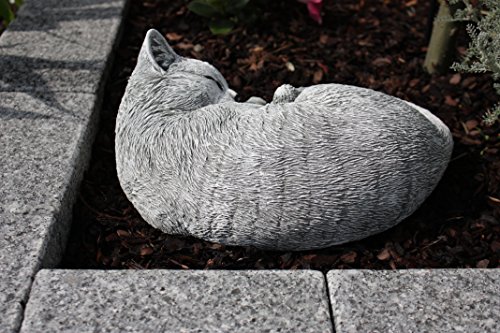 Steinfigur Katze schlafend, eingerollt, frostfest bis -30°C, massiver Steinguss - 3