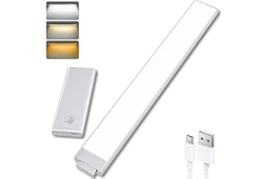 Accwork Luces LED con Sensor de Movimiento, 1800mAh Luces para Armarios Interiores Recargables USB, Luz Cocina Magnética Adhesiva 3 Colores-35CM