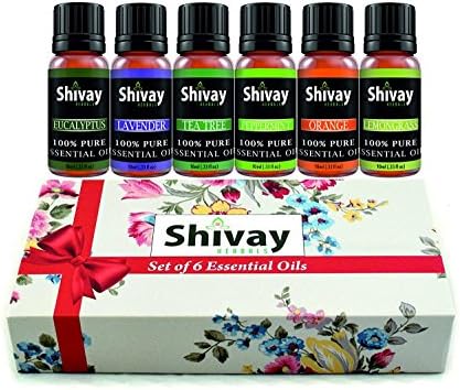 Aromatherapy Top Essential Oils 100% Pure &amp; Therapeutic Grade 10ml Set of 6 Oils Lavender, Tea Tree, Peppermint, Eucalyptus, Lemongrass, Orange