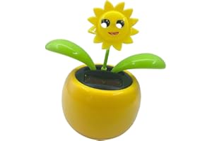 ROSOJODG Yellow Sunflower Solar Powered Flip Flap Dancing Flower for Car Dashboard Decor Automatic Dancing Flower Solar Powered Kits