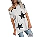 Produktbild Frauen Tops Ba Zha HEI Frauen Sommer Kurzarm Bluse Tops Sweatshirt Damen Bluse Elegant Sterne Drucken Shirt Herbst Trägerlos Langarmshirts Locker Hemd Jumper Pullover Tops Oberteile (Weiß A, M)
