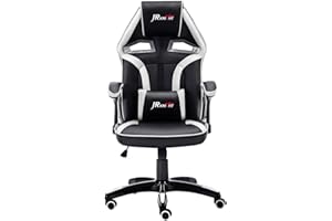 JR Knight Ergonomic Gaming Chair Home Office Computer Desk Chair with Lumbar Support and Padded Armrests Designed for Young Generation, Leather Exclusive Swivel Chair(Black&White)