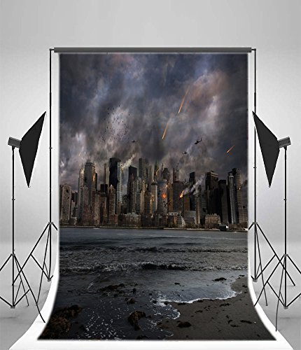 Aaloolaa Photography Backdrops Seaside Warfare City Buildings Burning Smoke Aircraft Artillery Fire Adult Kid Boy Girl Lover Artistic Portrait 1x1.5m Photo Background Props Video Shooting Studio