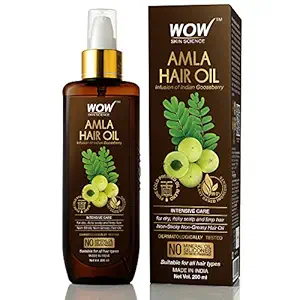 WOW Skin Science Amla Hair Oil - Pure Cold Pressed Indian Gooseberry Oil - Intensive Hair Care - Non-Sticky & Non-Greasy - No Mineral Oil, Silicones, Synthetic Fragrance - 200mL