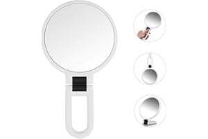 AYADA Klappspiegel für Reise Handspiegel mit Klappbar Griff Doppelseitig Normal und Vergrößerung 5-fach Tischspiegel 360 Grad Drehbar Stellspiegel Kosmetikspiegel Aufhängen Taschenspiegel Klein Rund (Weiß)