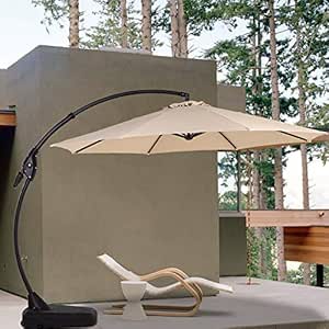Grand Patio Offset Patio Umbrella 11ft 12 Ft Outdoor Hanging Top Round Deluxe Cantilever Umbrella For Garden Deck Backyard And Pool With Base 12ft Champagne Amazon In Garden Outdoors