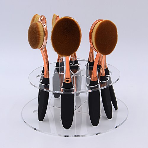 Clear Acrylic Cosmetic Tool Make Up 10 Hole Oval Makeup Brushes Holder Drying Rack Organizer Cosmetic Shelf Tool Double Layer Beauty