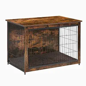 DWANTON Dog Crate Furniture with Cushion, Wooden Crate End Table, Dog Furniture, Indoor Pet Crate Dog Kennel, Medium, 32.5