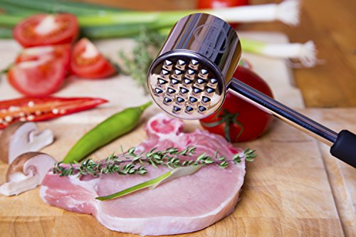 Pippin you! Fleischklopfer Edelstahl – spülmaschinengeeignet – mit Öse & gummiertem Griff – einfache Reinigung und ein kraftvolles Ergebnis - 3