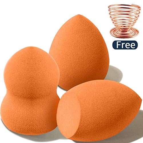 7 stars Esponja Maquillaje, [4-Pack]7 estrella Esponjas para Maquillaje Facial de Belleza (3 Piezas Esponja De Maquillaje + 1 Piezas Makeup Esponja Soportes) Cara Cosméticos Herramienta, Naranja