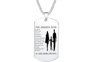 YOTHIWAD Halskette für Unseren Sohn Dog Tag Kette An Unseren Sohn Halskette mit Gravur Inspirierend Text Geschenk für Sohn von Mama Papa(Silber)