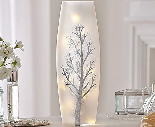 LED Frosted Glass Vase Led Light String Hand Painted Design Battery Powered