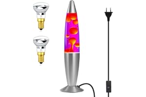 Luxvista dekorative Lava-Lampe in rot und lila, mit 2 x E14 R39 25W Halogenbirne, EU-Stecker mit Schalter