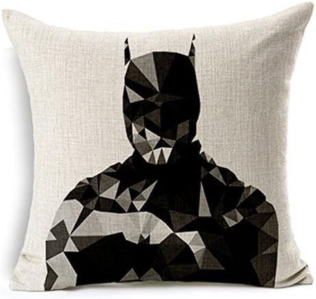 SilkCrane, Geometric Batman Printed Cotton Linen Decorative Throw Pillow Cover, 17.7" x 17.7"