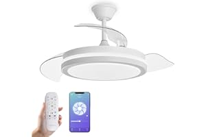 YOEVU ESPARTAN - Ventilador de techo con luz led | Motor DC | Compatible con ALEXA | Aspas retractiles | 3 tonalidades y 6 velocidades (ESPARTAN)