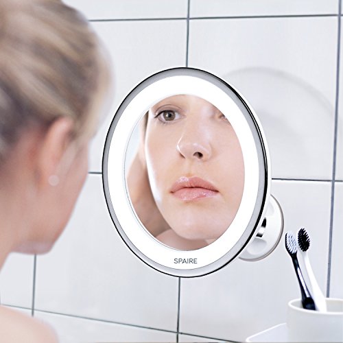 Spaire Vergrößerungsspiegel 7X LED Beleuchtender Kosmetikspiegel mit Starkem Saugnapf mit 360 Grad Drehbar Betriebene Batterie für Haus, Hotel und Reise - 7