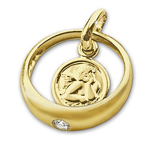 CLEVER SCHMUCK Goldener Taufring Ø 12 mm Engel rund mit Zirkonia weiß glänzend 333 GOLD 8 KARAT im Etui - 