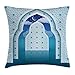 Produktbild Moroccan Throw Pillow Cushion Cover, Eastern Arabic Quote Textured Arch Door with Cloudy Star Sky Night Backdrop Print, Decorative Square Accent Pillow Case, 18 X 18 Inches, Navy Blue