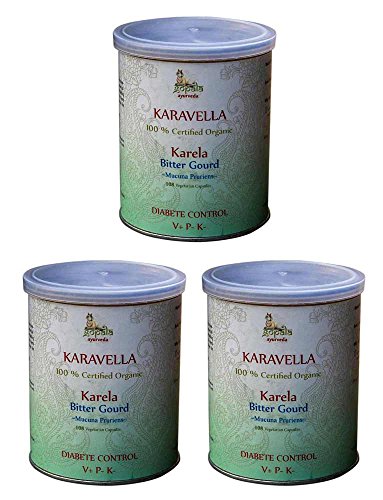 Karela (Bitter Melon) Capsules (USDA CERTIFIED ORGANIC) Momordica charantia - 108 Vcaps (Pack of 3) - With Free Gift Samples and Expedited Delivery