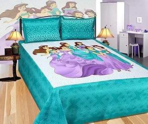 25 Home Decor la Decor Cartoon Cotton Double Bed Bedsheet with Two Pillow Cover for Girls Room (90x100inches)