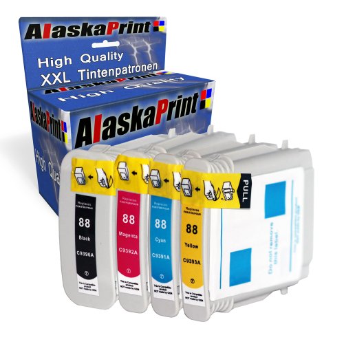 Premium 4er Set Kompatible Tintenpatronen Als Ersatz für HP 88 XL für Officejet Pro L7400 L7480 L7550 L7580 L7590 L7650 K550 K550N K5400 L7590 K5300 K8600 K5400 K8600 L7580 L7680 L7000 L7680 L7588 L7780 Druckerpatronen (Schwarz , Cyan , Magenta , Gelb) 4x88-hp