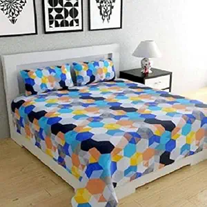 Cotton Villas 3D Printed Microfiber Football Bedsheet for Double Bed with 2 Pillow Cover Microfiber and Cotton Mix Color White (88 X 88 inch )