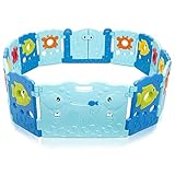 BABY VIVO Laufgitter Laufstall Baby Absperrgitter Krabbelgitter Schutzgitter für Kinder aus Kunststoff mit Tür und Spielzeug 14 Elemente - 2