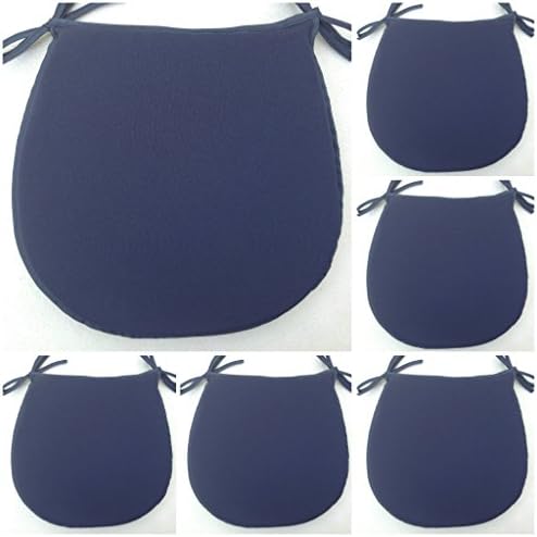 SET OF 6 PLAIN NAVY BLUE CHAIR SEAT PADS (For Seats Approx. 14"x14")