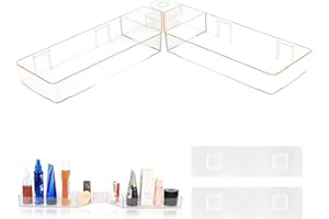 Auktransceler Półka prysznicowa bez wiercenia x 2 – przezroczysta półka łazienkowa ze złotymi paskami, regał narożny lub regał płaski (2 w 1), do prysznica, wanny, umywalki – 34 x 11 cm