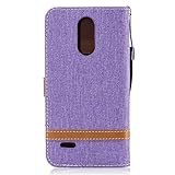 BONROY® Tasche Hülle für Handyhülle für LG K4 2017 Denim-Stoffe PU Leder Flip Schutzhülle Case Cover Etui Lederhülle mit Silikon Back Cover PU Leder Handytasche im Bookstyle Stand Funktion Kartenfächer Schale Stoßfest Handyhülle für LG K4 2017 - 