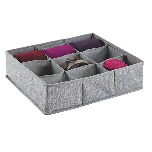 mDesign Stoffbox für Schrank oder Schublade, 9 Fächer – die ideale Aufbewahrungsbox (Stoff) – flexibel verwendbare Stoffkiste – Farbe: grau