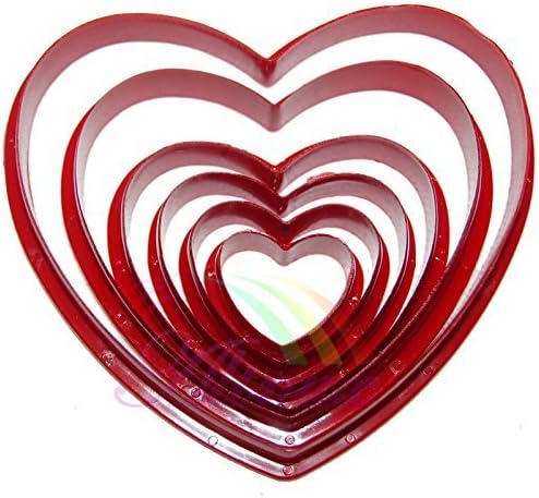 TMODD 6PCS/Set Love Heart Shape Biscuit Cookie Cake Maker Mold Edge Cutters DIY Baking Tool(Red)