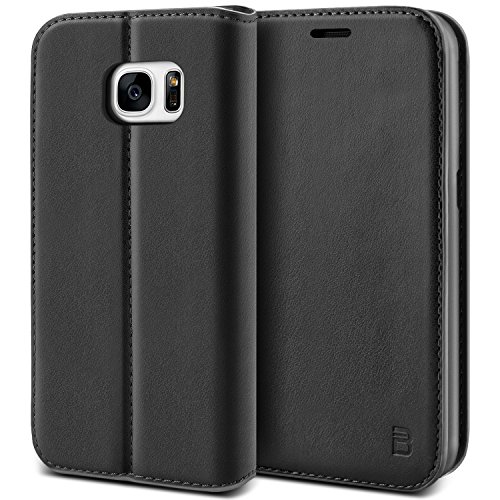 BEZ Funda Galaxy S7, Carcasa Compatible para Samsung Galaxy S7, Libro de Cuero con Tapa y Cartera, Cover Protectora con Ranura para Tarjetas y Billetera, Cierre Magnético, Negro