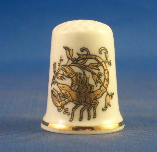 Porcelana China Coleccionable de dedal signos del zodíaco dorado ---Scorpio el escorpión