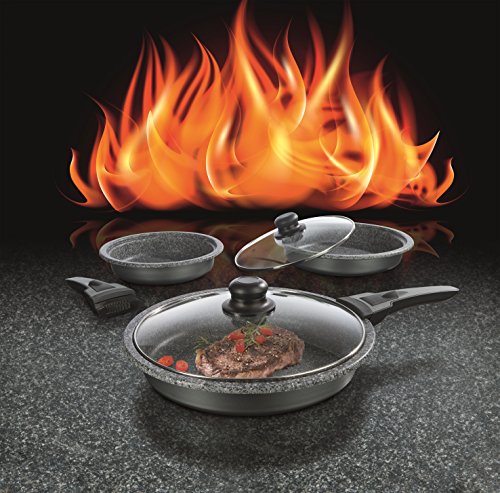 Kochwerk 04569 Pfannen Set Click on, 7-teilig, abnehmbare Griffe für alle Herdarten geeignet, Backofengeeignet bis 280 Grad, Aluminium, grau, 24 cm - 4