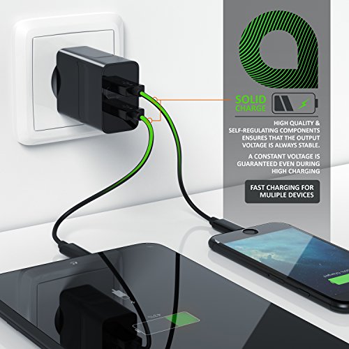Aplic - 30W Caricabatterie da muro | Quick Charge 3.0 Alimentatore Parete USB con 2 porte | Adattatore di ricarica rapida | Tecnologia Smart Charge | Caricatore USB per Samsung Galaxy S8 / S8+ / Note 8, LG G5 / G6, Nexus 5X / 6P, HTC 10, iPhone X / 8 / 8 Plus, iPad Pro / Air ecc | Nero