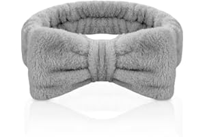 AOMIG Fascia Capelli Donna Trucco, Fascia Capelli Spugna Fascia Spa per Ragazze, Fasce Capelli Trucco Fiocco Fascia Doccia Capelli per Lavaggio Viso, Doccia, Terme(Grigio)