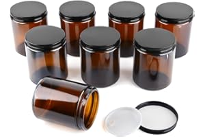 SXUUXB Cremedosen zum Befüllen, 8 Stück 240ml Braunglas Glasbehälter mit Deckel, Braun Glasbehälter für Kosmetische Lagerung Gesichtscreme Lotionen Ätherische Öle(7x9cm)