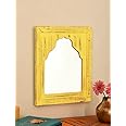 J.L.HOME DECOR Handmade Decorative Wall Decor Mirror Frame | Carved in Solid Hard Wood | Vintage Mirror Frame for Home Decor | 40x32cm Yellow, Rectangular, Framed
