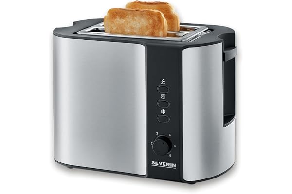 Severin AT 2589 Automatik-Toaster, 800W, Defroster-Stufe, Brötchen-Röstaufsatz, Edelstahl gebürstet/schwarz